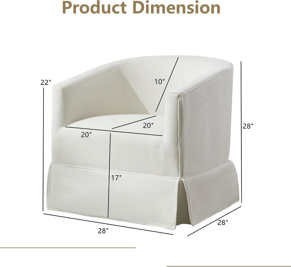 Swivel Accent Chair, Barrel Chair with Skirted Base, White