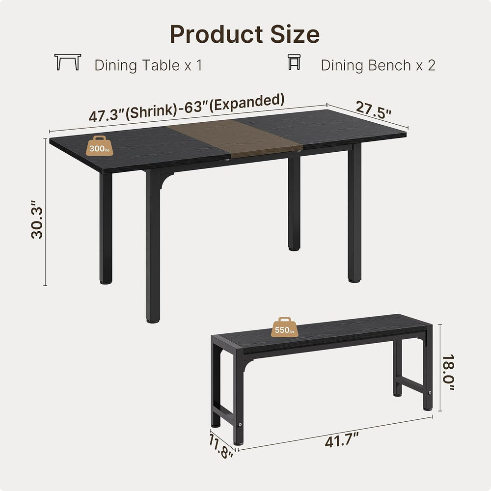 63“ Extendable Dining Table Set with 180° Smart-Flip Pivot, Black