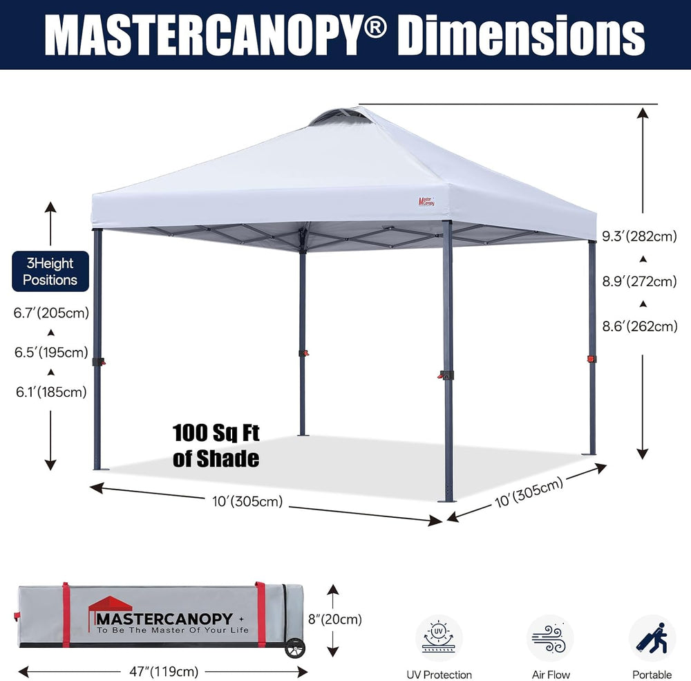 MASTERCANOPY 10x10 Durable Pop Up Canopy Tent with Roller Bag, White