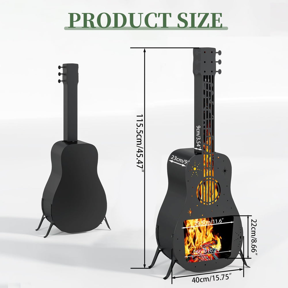 Outdoor Fire Pit for Wood Burning, Fire Pits for Outside, Guitar Shaped Chimi...