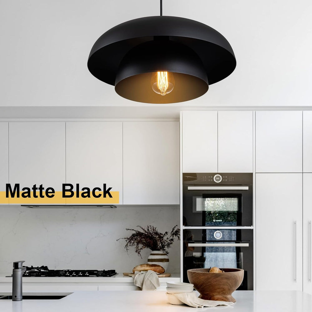 Lingkai 15.7" Black Modern Pendant Light Fixtures, Kitchen Lighting Fixt...