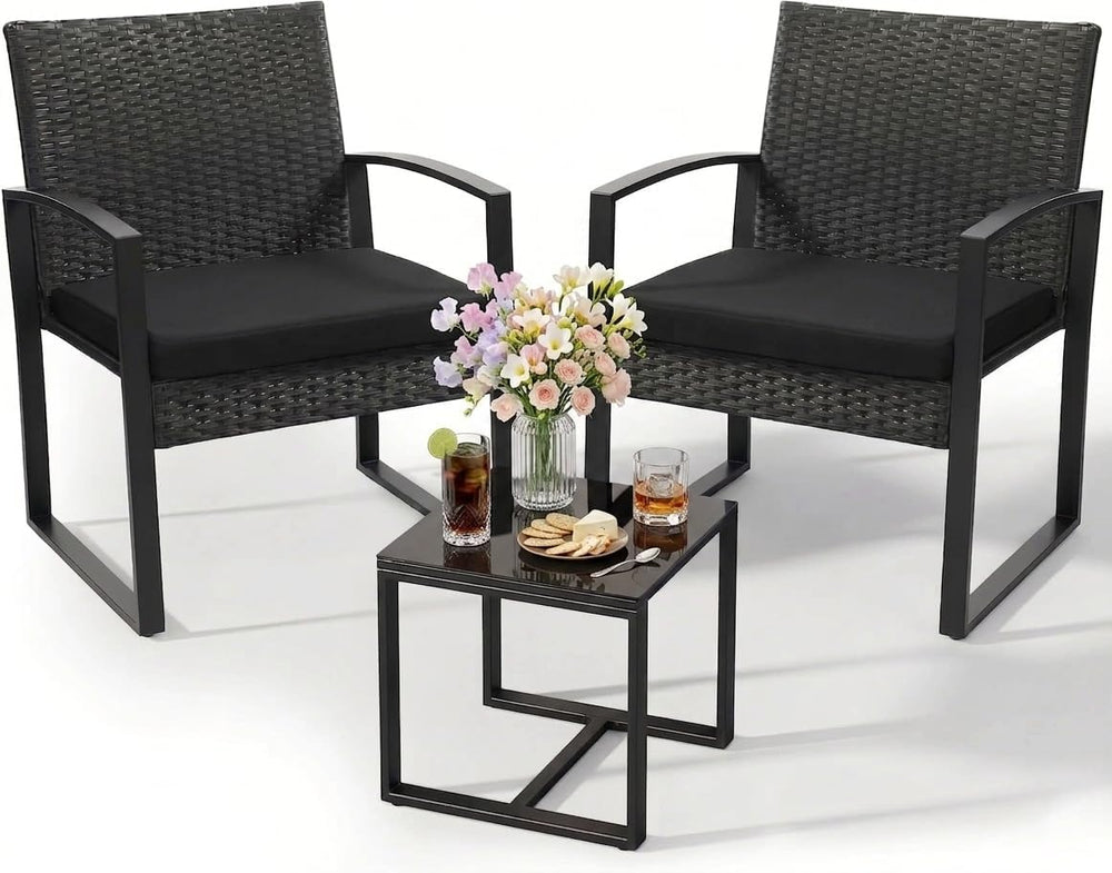 Murago 3-Piece Wicker Patio Bistro Set, Outdoor Conversation Set