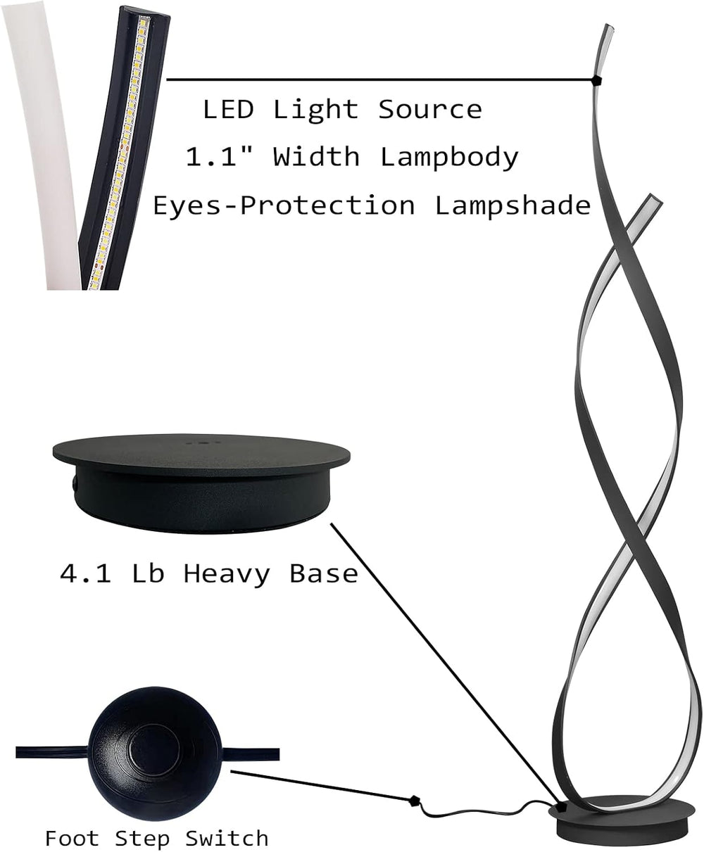 40W 4000LM 54.3 inches Black Floor Lamp for Living Room Bedroom with 3 Color ...