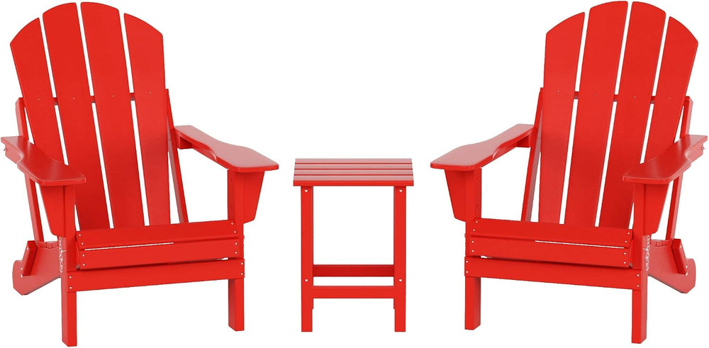 HDPE Laguna 3PC Outdoor Poly Adirondack Chair Set with Side Table, Red