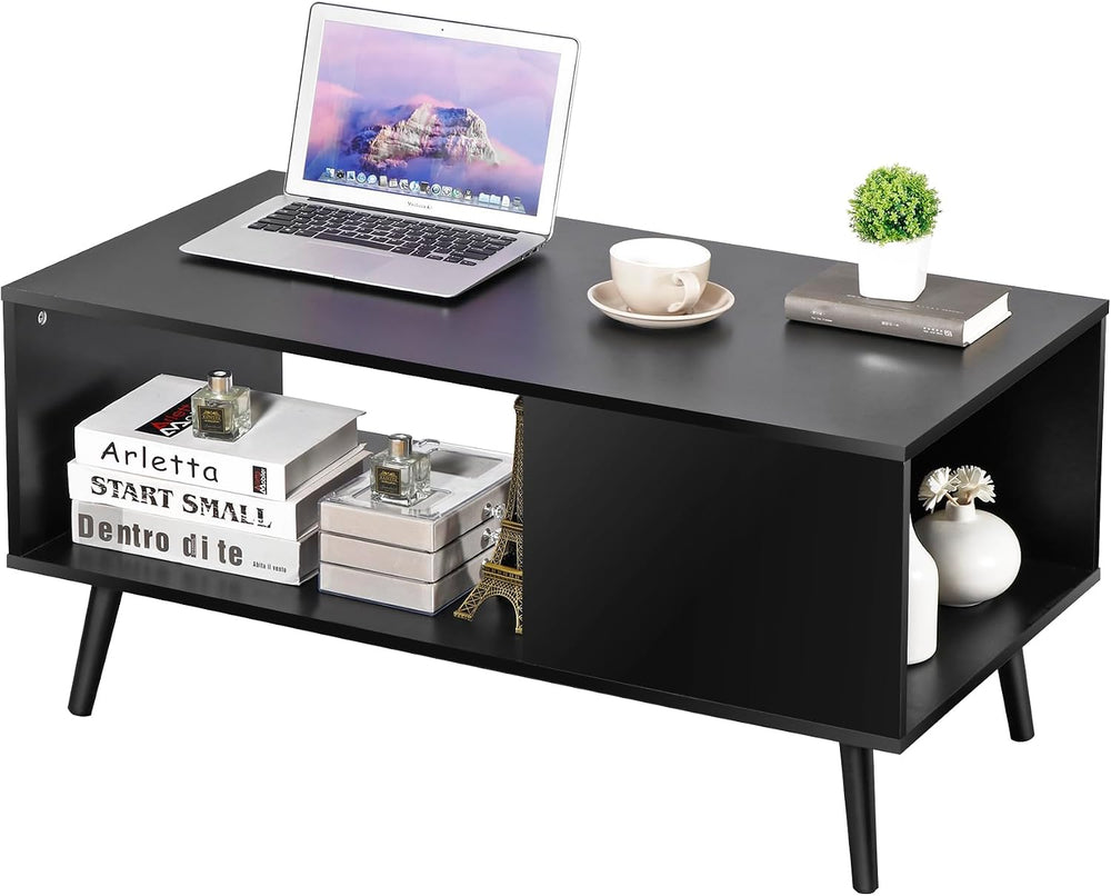 ZenStyle Mid Century Modern Coffee Table, Wooden Retro Coffee Table with Open...