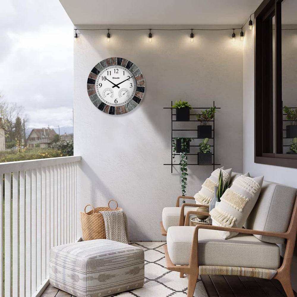 13.5" Faux Slate Wall Clock with Thermometer/Hygrometer