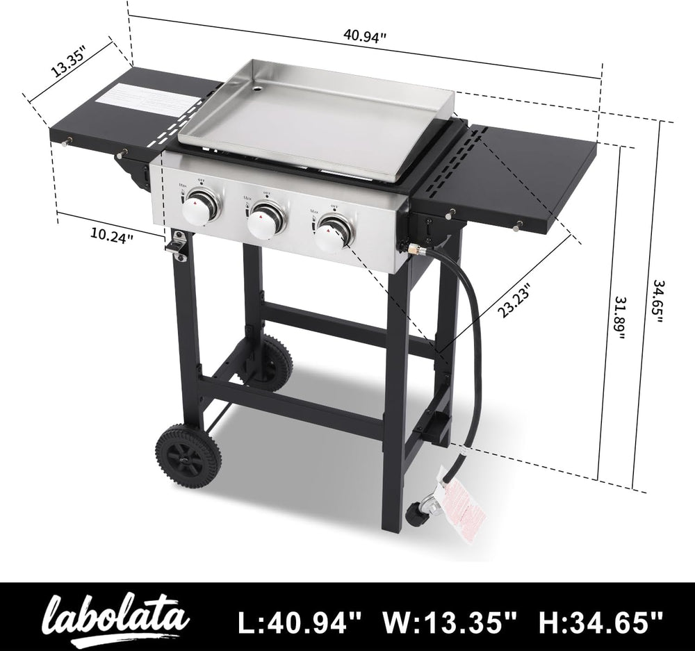 Flat Top Gas Griddle Grill with Stainless Steel Griddle, Includes Dust Cover ...