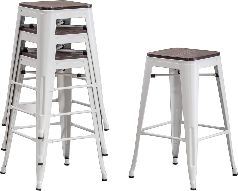 26" Backless Metal Bar Stools Set of 4 (Cream White)