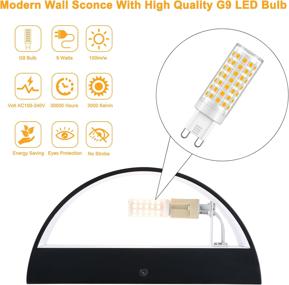 Black Modern LED Wall Sconce (with G9 Bulbs) Hardwired Indoor Wall Lights Set...