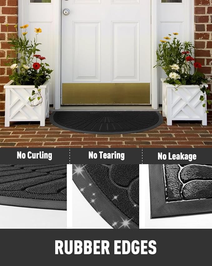 tchdio Door Mat Outdoor Indoor Entrance Doormat-Semicircular Durable Rubber N...