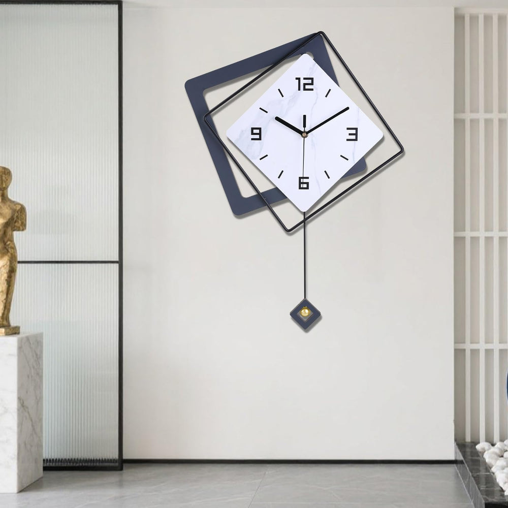 Wall Clock with Pendulum, Silent Quality Quartz Battery Operated, Metal Moder...