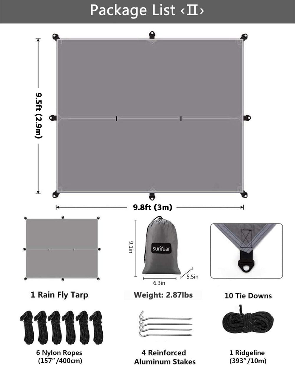 Sunyear Hammock Camping with Rain Fly Tarp and Net, Portable Camping Hammock ...