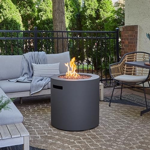 Real Flame Aegean 24" Round Propane Gas Fire Pit Table with Hidden Tank,...