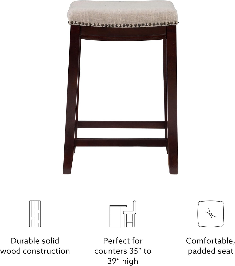 Linon Harper Beige & Dark Walnut 24" Counter Stool, Beige/Dark Walnu...