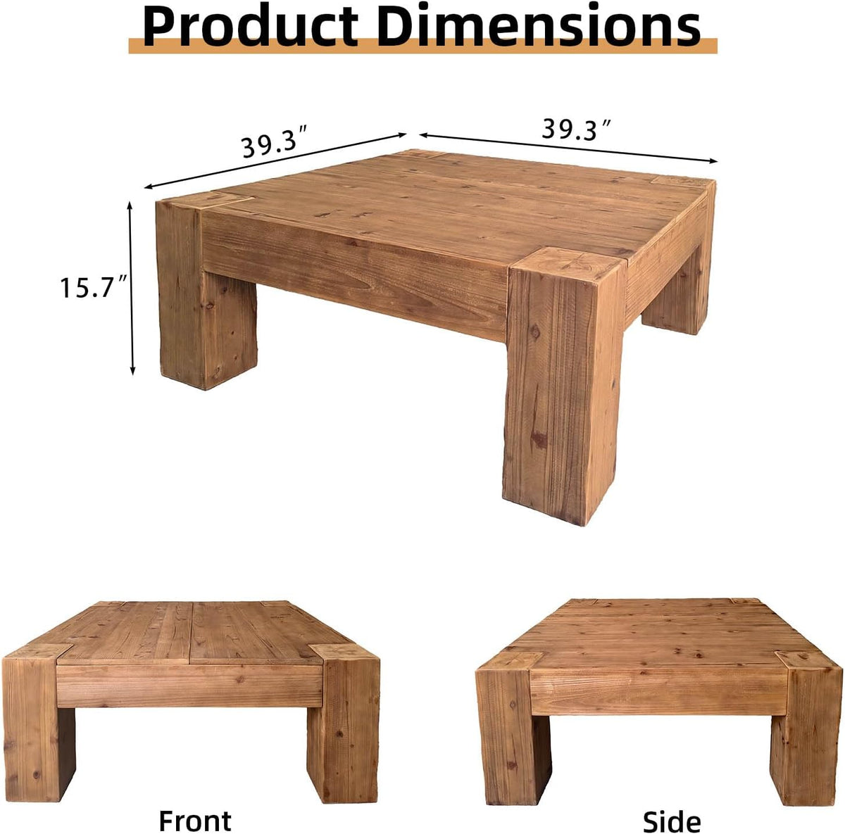 rustic wooden coffee table for living room, big shown in use