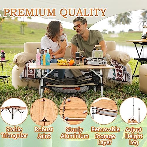 KingCamp Bamboo Folding Table Camping Table with Large Storage Bag Adjustable...