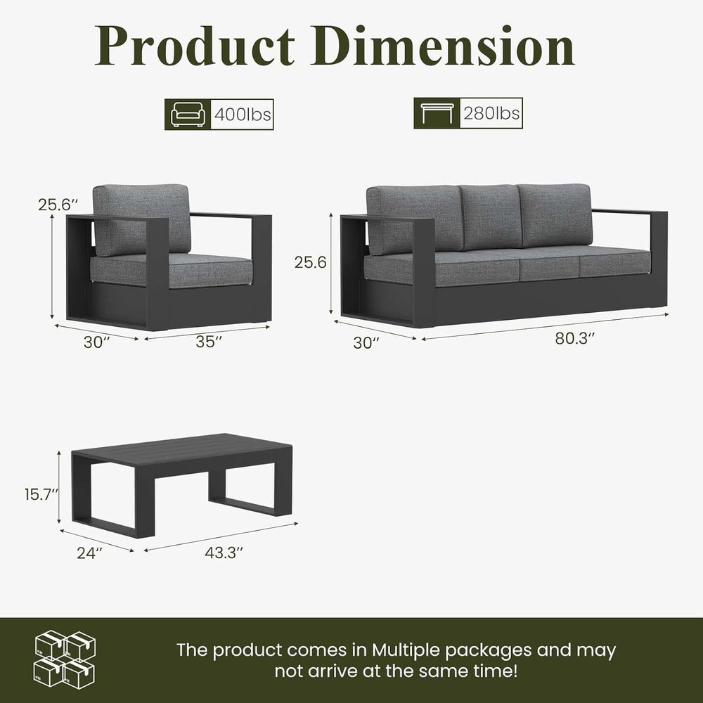 LayinSun 4 Piece Oversized Aluminum Outdoor Furniture Set with Coffee Table