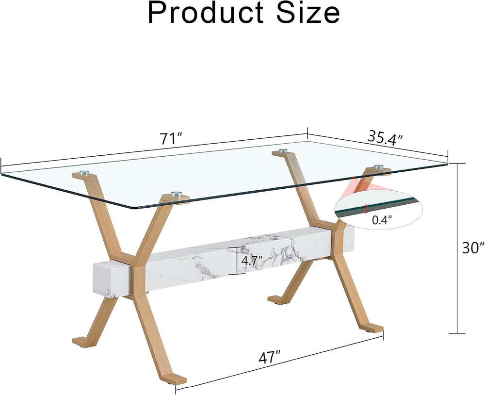 Glass Dining Table 71"｜Modern Dining Table for 6-8｜0.4" Thick Tempe...