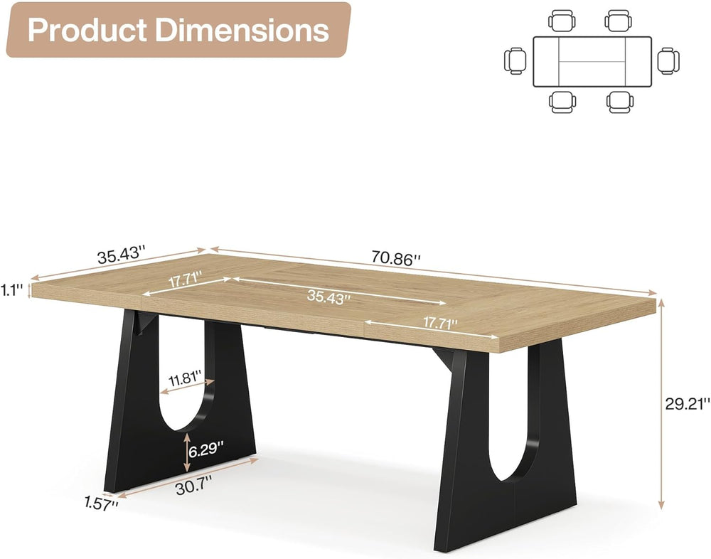 Tribesigns Large Dining Table for 6-8 People, 70.9-Inch Wood Rustic Rectangul...