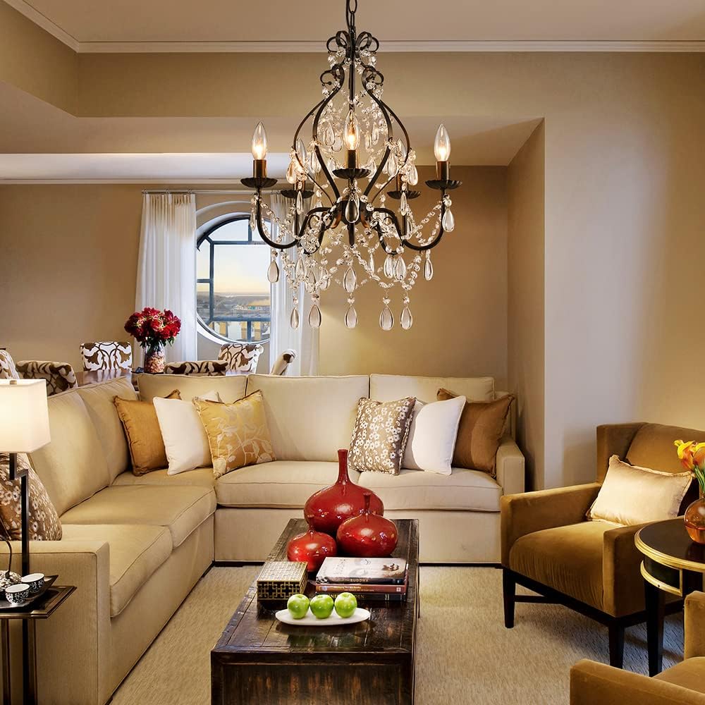 Saint Mossi 5-Lights Crystal Chandelier, Farmhouse Pendant Light Fixtures, H2...