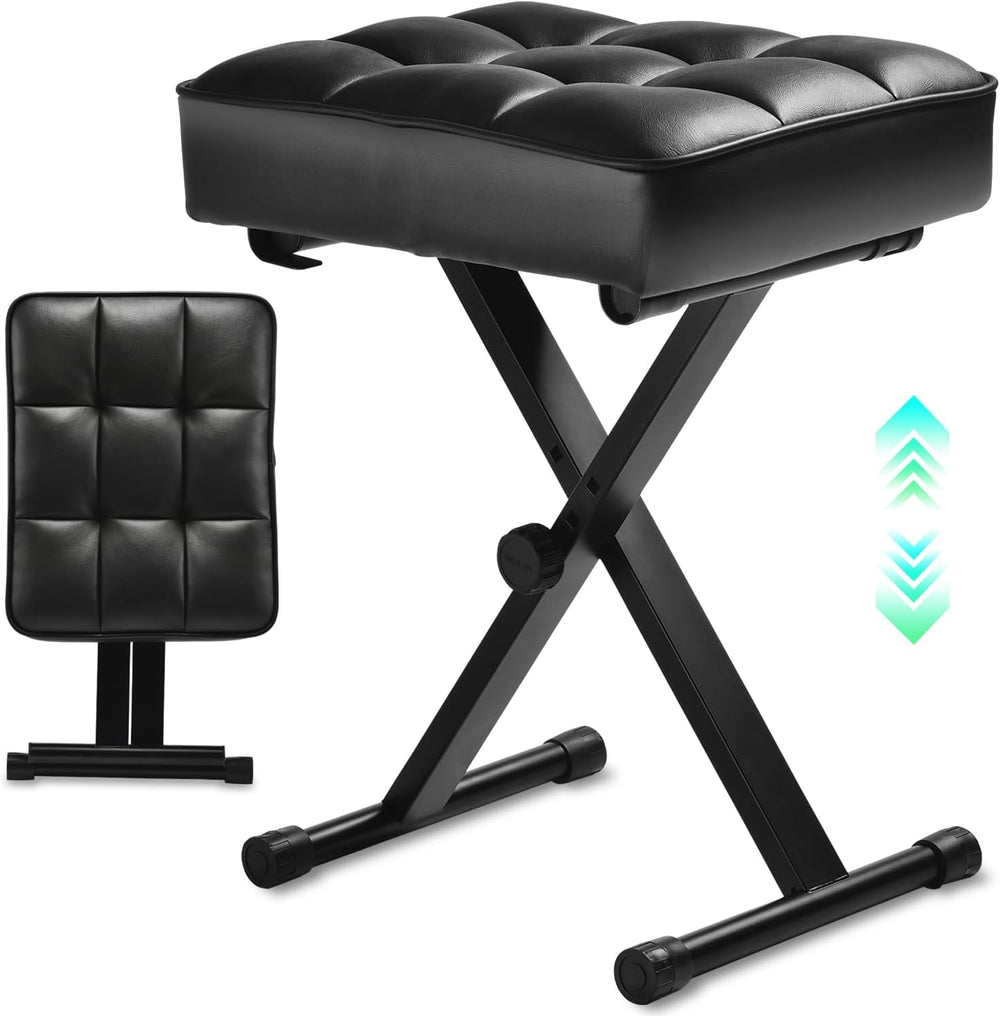 Takira Keyboard Bench Adjustable Piano Stool with Thick Soft Cushion, Black