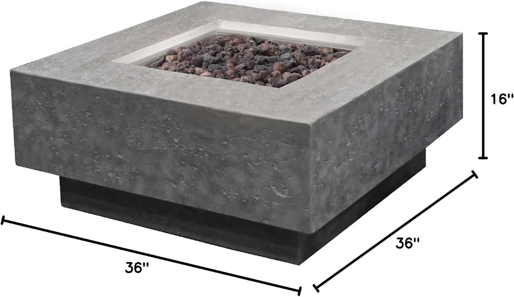 Elementi Manhattan Concrete Fire Pit 36" x 36" Outdoor Patio Firepi...