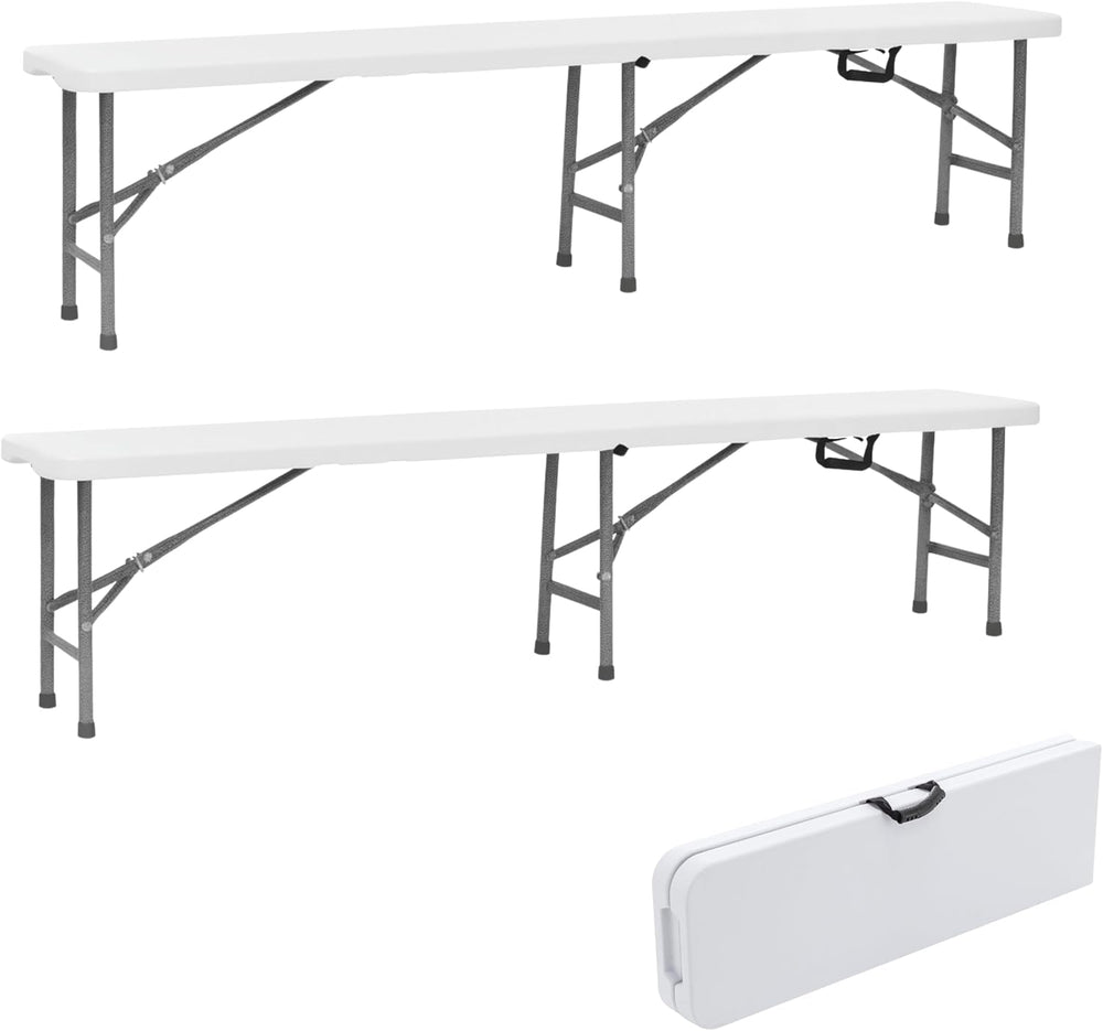 BTEXPERT Set of 2, 6 feet Plastic Folding Bench Indoor Outdoor Portable Picni...