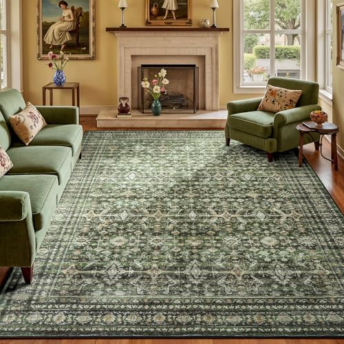 8x10 Area Rugs for Living Room Green Washable Non-Slip Large Carpet