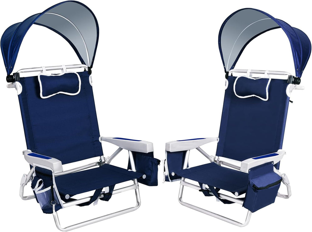 2 Pack Beach Chair with Umbrella and Canopy Shade, Aluminum Backpack Beach Ch...