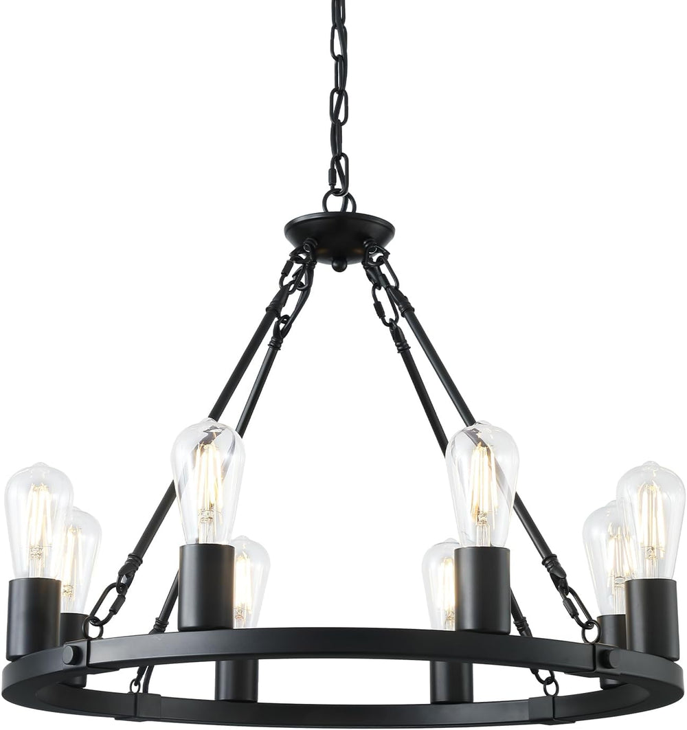 Wagon Wheel Chandelier 8-Light Black Dining Room Light Fixture