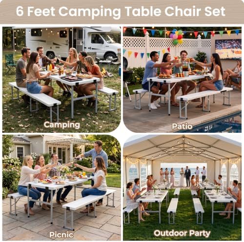 6' Picnic Table Set w/2 Benches 3-Piece 1-Case Camping Table Chair Set