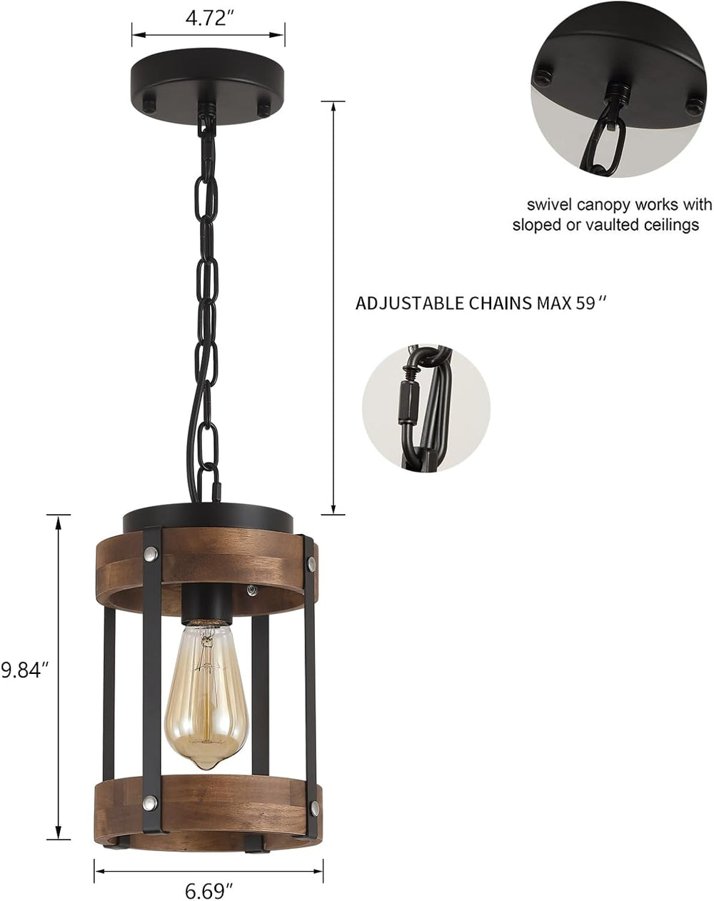 2 Pack Rustic Farmhouse Wood Pendant Light Fixture One-Light Adjustable Chain...