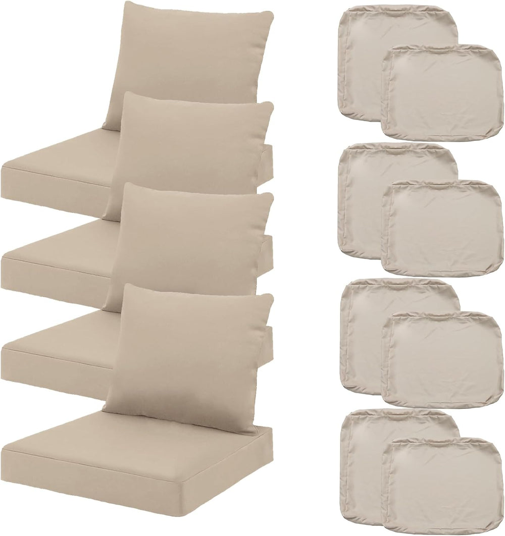 Outdoor Seat Cushion Cover Set of 4, 24 x 24 x 4 Inch, Tan