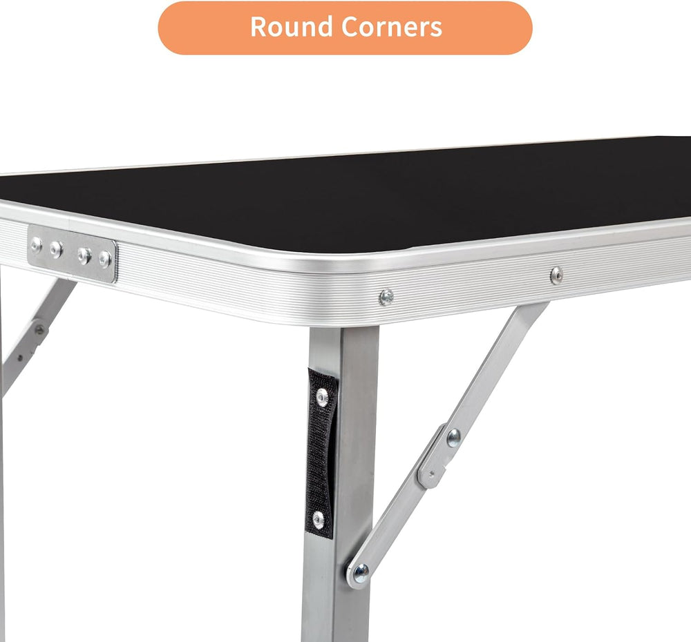 Vasitelan Folding Portable Bar Table with 2 Tier Shelves and Skirt,Black