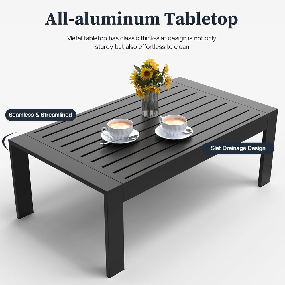 4 Piece Modern Aluminum Patio Furniture Set, Outdoor Patio Sectional Conversa...