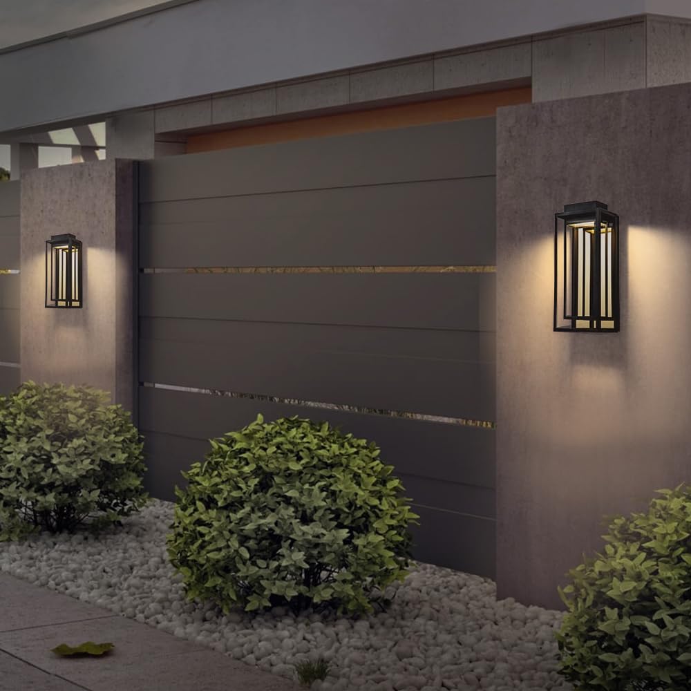 Modern Outdoor Wall Lights LED Exterior, Black Gold Front Porch Lights Wall M...