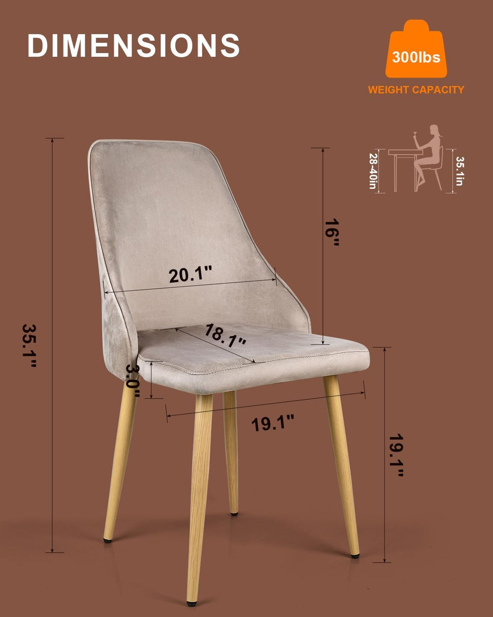 Mid-Century Modern Dining Chairs Set of 2 Grey Velvet Upholstered High Back A...