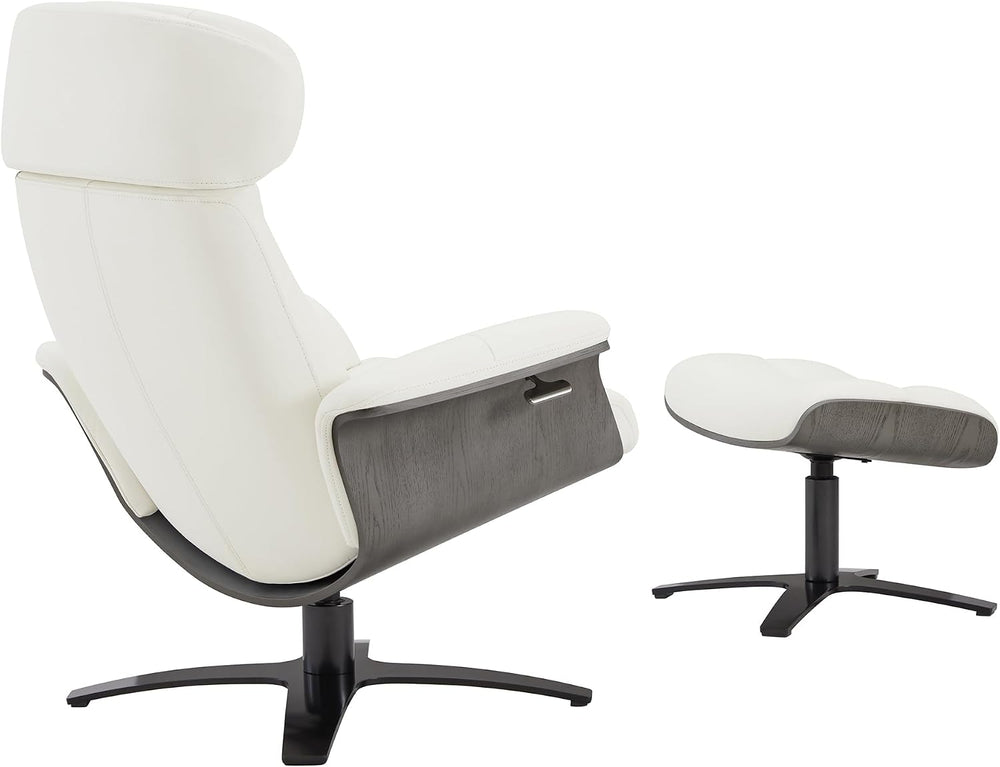 CHITA Genuine Leather Reclining Swivel Accent Chair with Ottoman, White