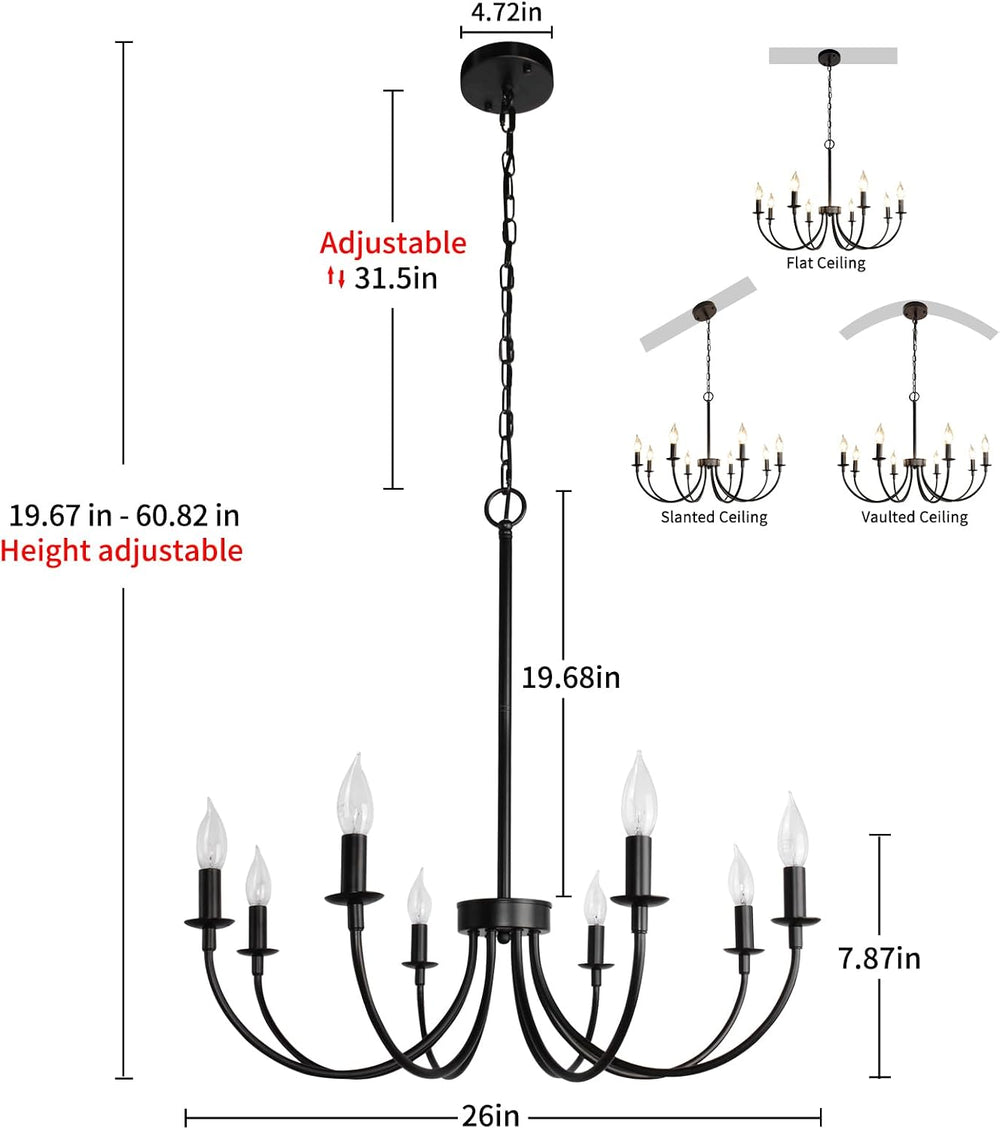 8 Light Black Farmhouse Chandelier, Dining Room Light Fixtures,