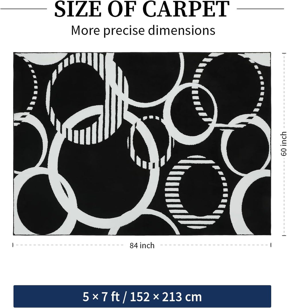 YIHOUSE Black and White Rug Washable 5x7 Area Rugs for Living Room