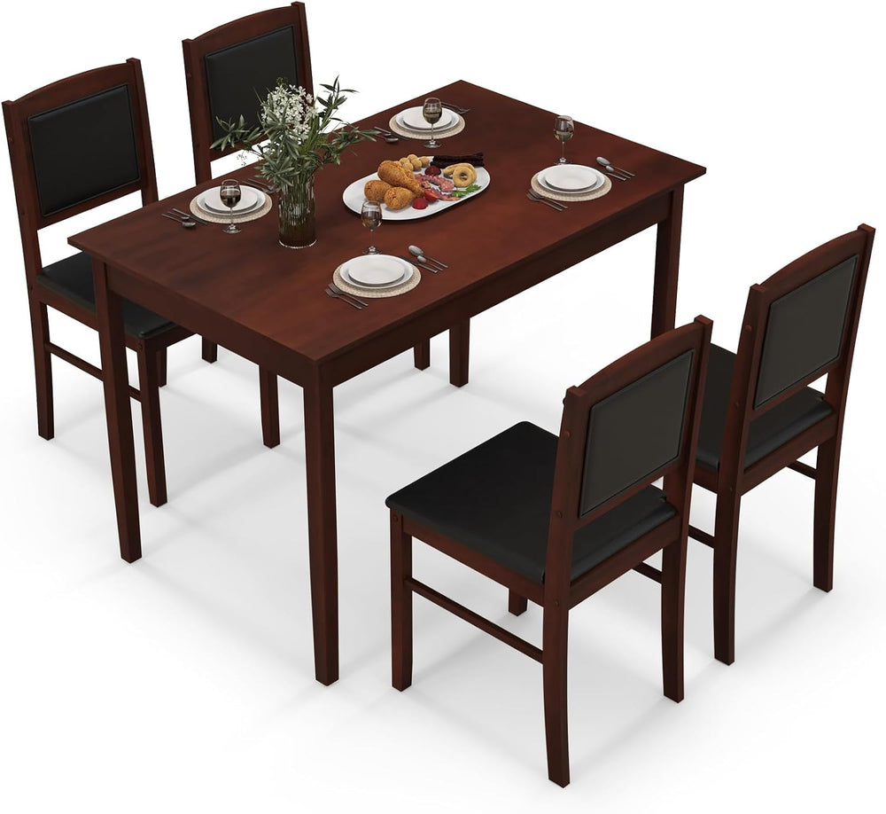 Giantex 5-Piece Dining Table Set for 4, Wooden Kitchen Table and Chairs with ...