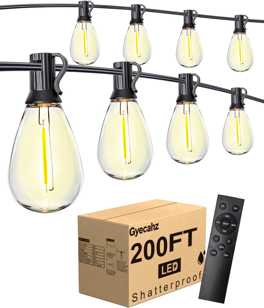 200FT Outdoor String Lights with 76+2 S11 LED Bulbs, Waterproof Dimmable Pati...
