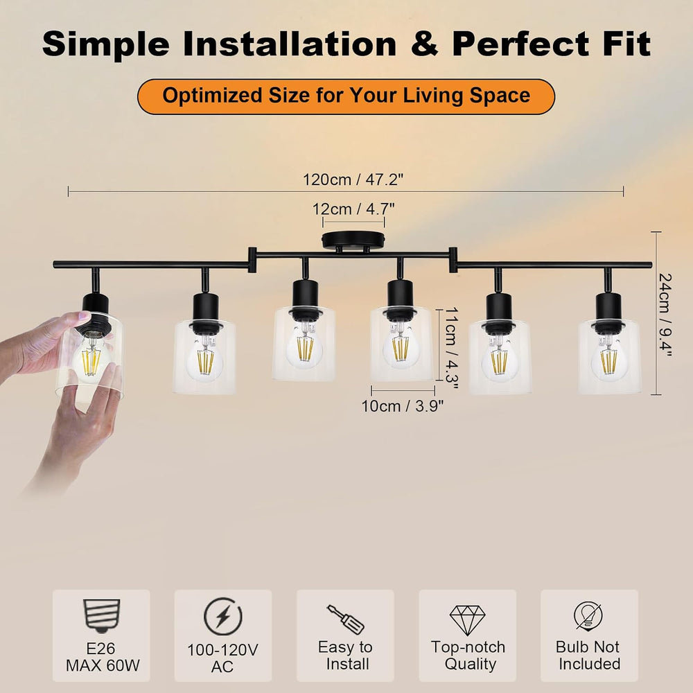 HiBay 6-Light Black Track Lighting Fixture Ceiling, Adjustable Spotlights