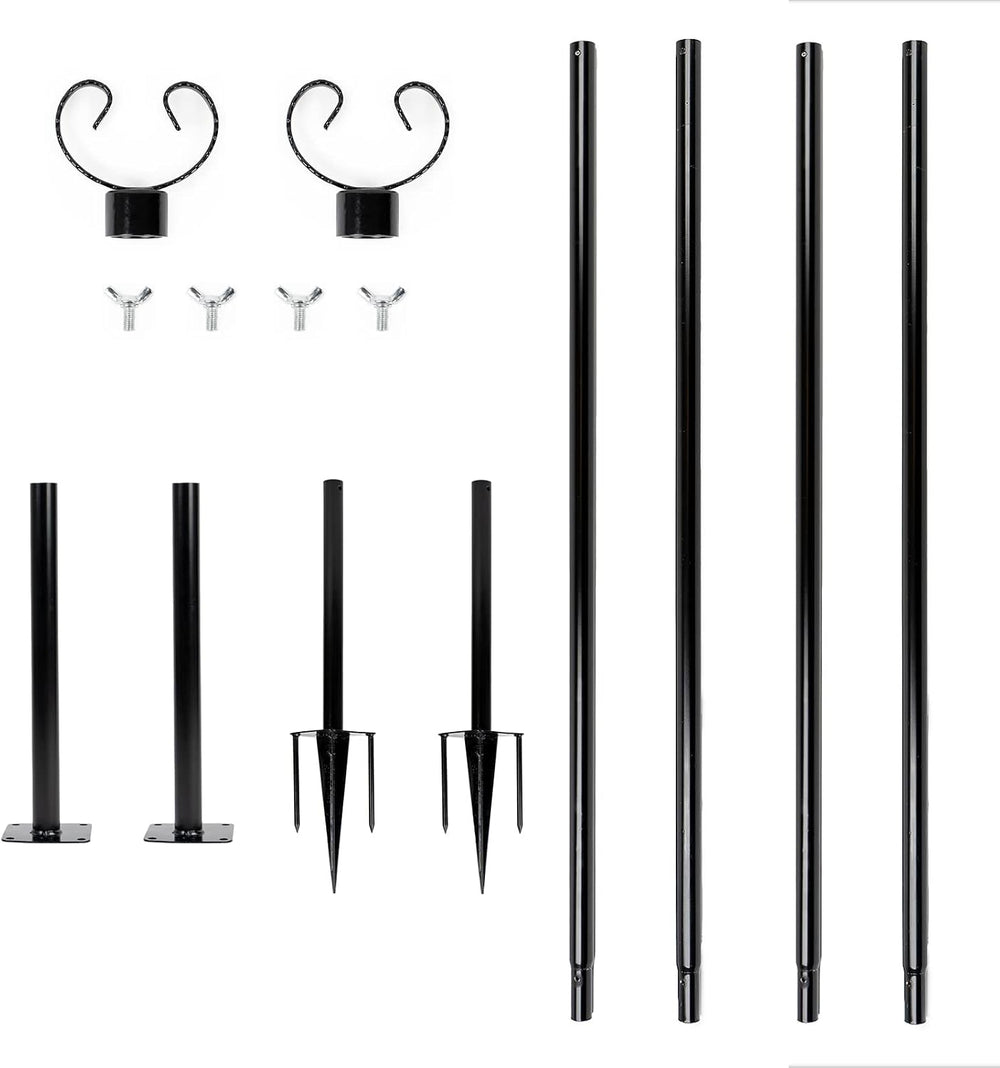 String Light Poles - 9ft Outdoor Metal Poles with Hooks for Hanging String Li...