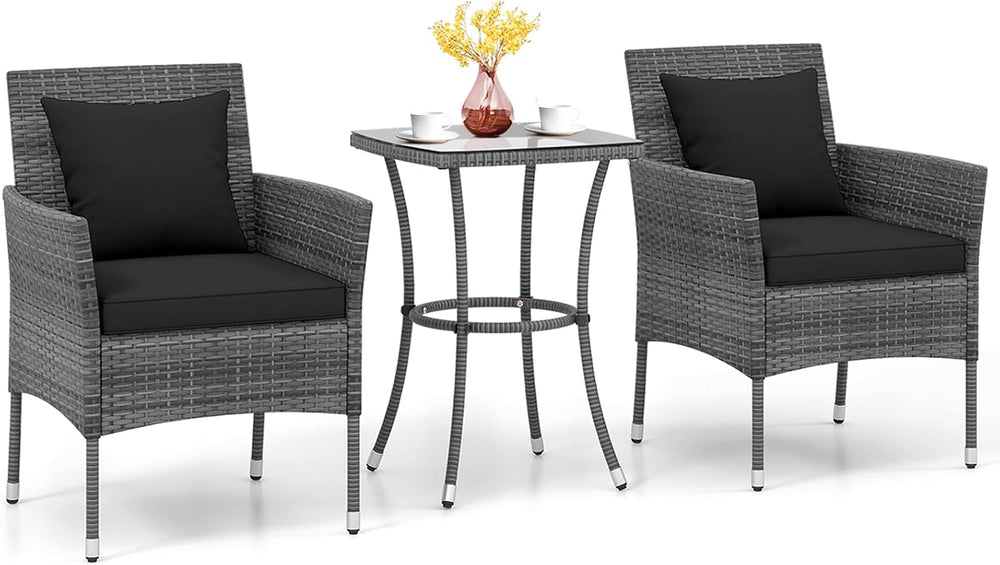 KOTEK 3 Pieces Patio Furniture Set, PE Rattan Outdoor Conversation Set with T...