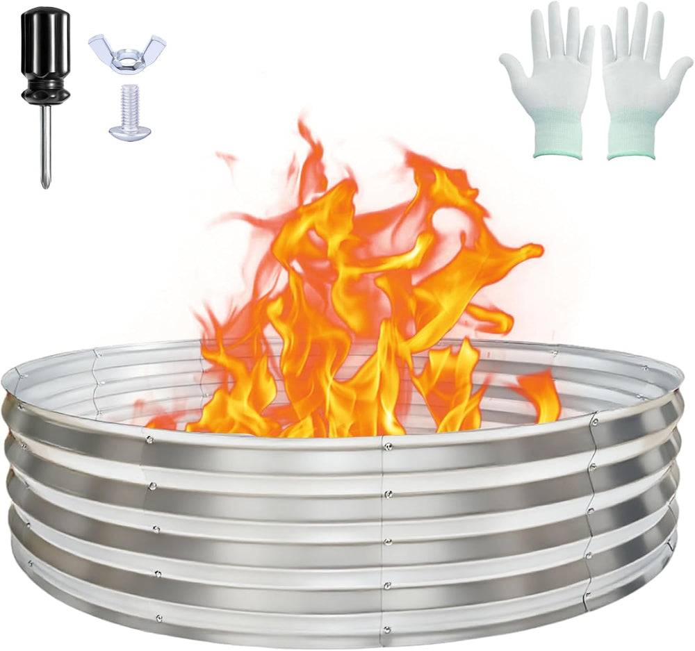 60 Inch Large Round Fire Pit Ring, Galvanized Steel Outdoor Bonfire Ring for ...