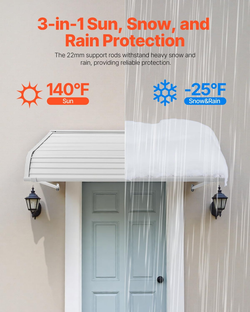 VEVOR Aluminum Awning 48 x 42 in, Durable Window Awning Door Canopy, Lightwei...