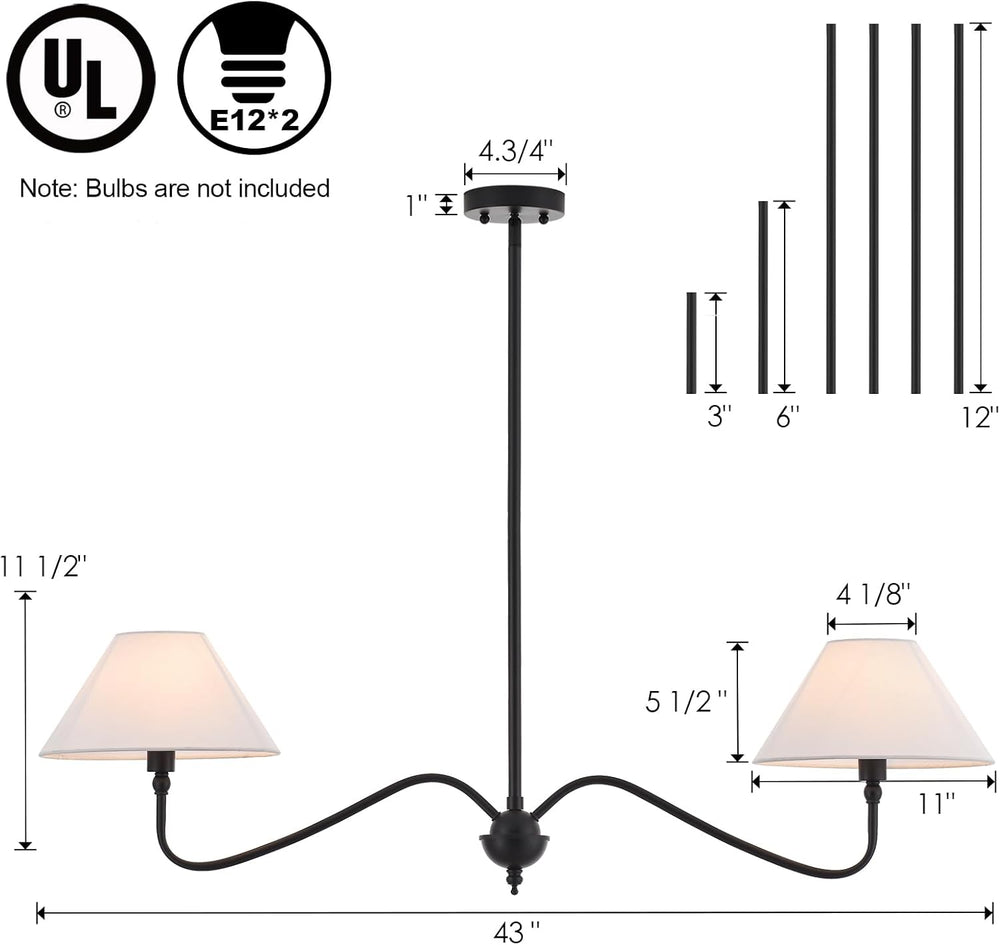 Modern Linear Chandelier for Kitchen Island, 2-Light Linear Light Fixture wit...