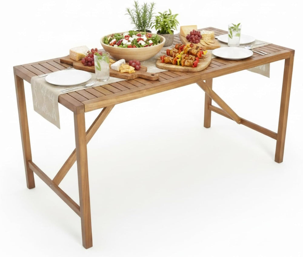 Tangkula 67" Acacia Wood Outdoor Dining Table for 6, Rectangle 6-Person ...