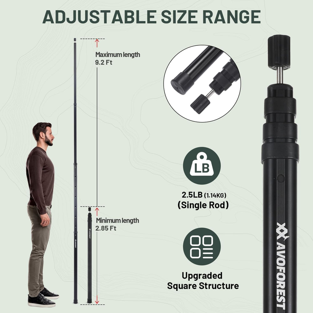 Tarp Poles Heavy Duty Adjustable - AVOFOREST 9.2FT Aviation Aluminum Telescop...
